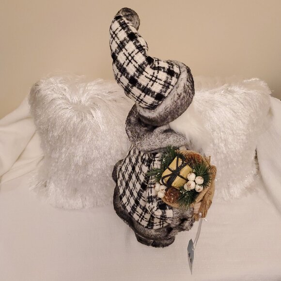 NWT White Pine Free Standing Santa Black White Plaid Herringbone Holiday Decor - Picture 6 of 17